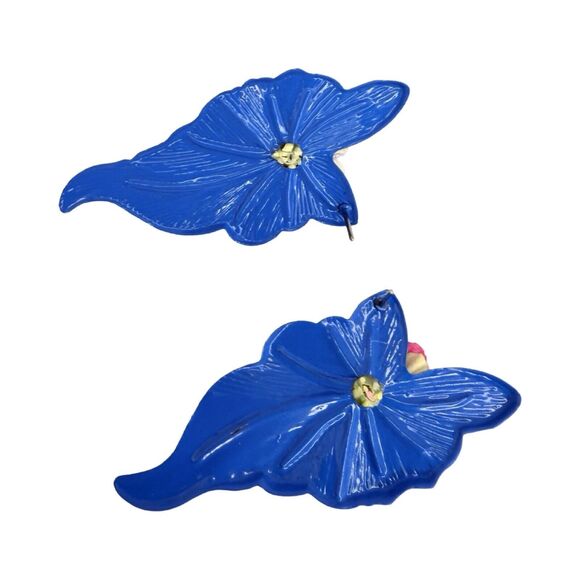 Blue Flower Bouquet Statement Earrings 2.5" Floral Spray Spring Summer - Picture 5 of 7